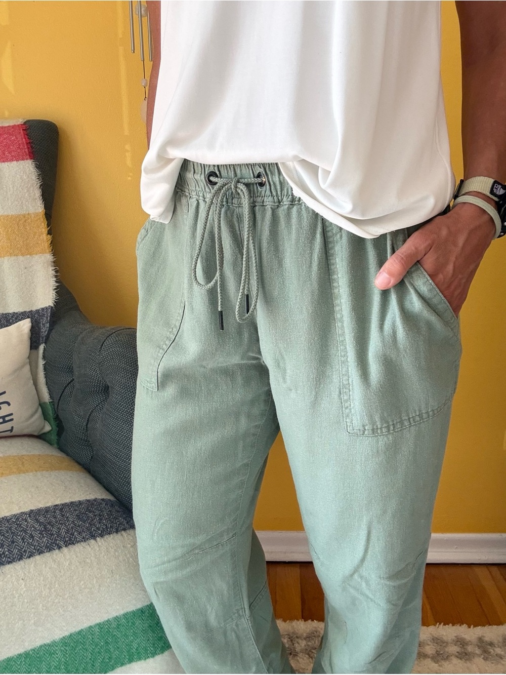 Sage Green Lounge Pants Drawstring Joggers Sanctuary Medium Army Mint Pockets